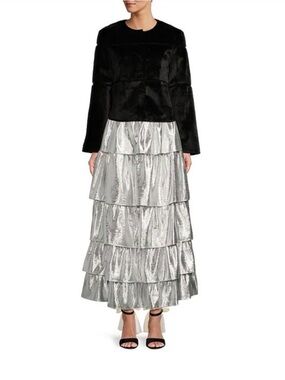 Antonio Melani ~ Metallic Silver Tiered Maxi Skirt